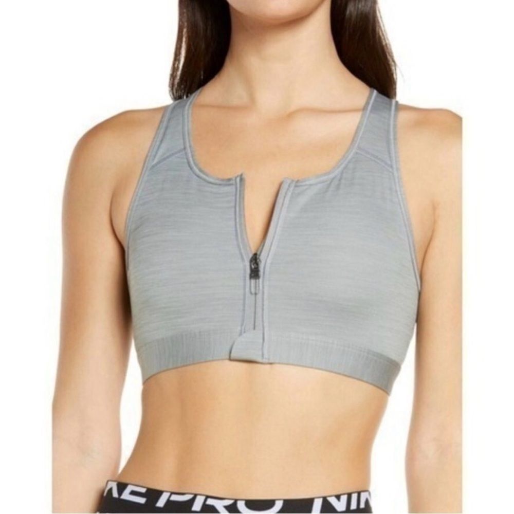 Nike Swoosh Zip-Front Dri-Fit Medium Support Sports Bra Gray NEW Small